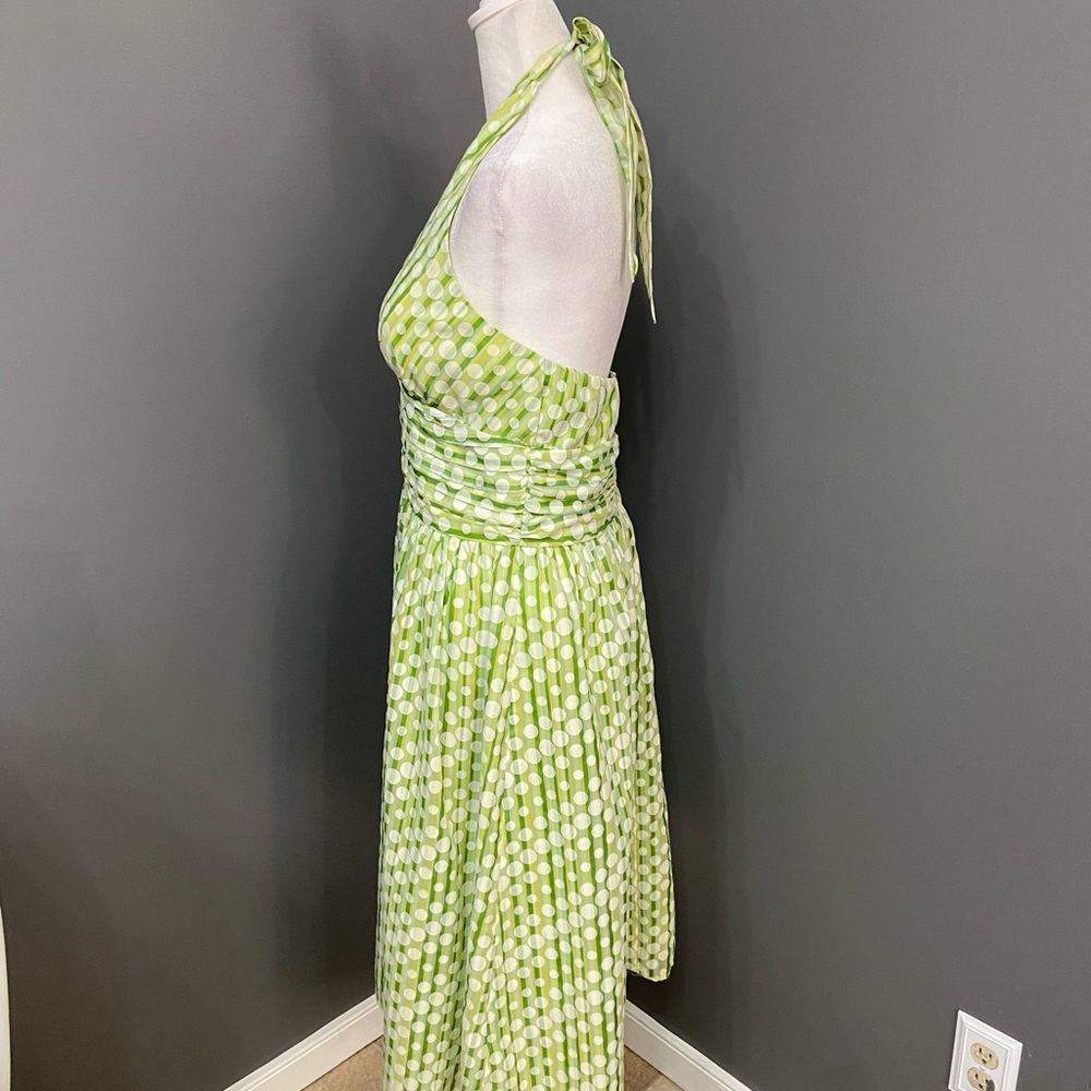 ROBBIE BEE Womens Halter Green White Polka Dot Fit-n-flare Dress 16 Pin Up - Picture 3 of 17